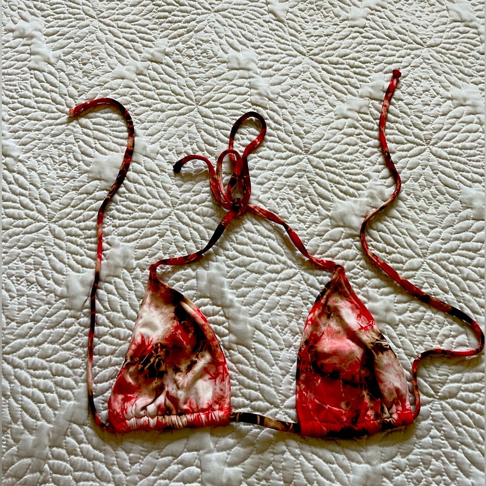 Lucky Brand Tie Dye Bikini Top Red Large Y2K Whimsigoth